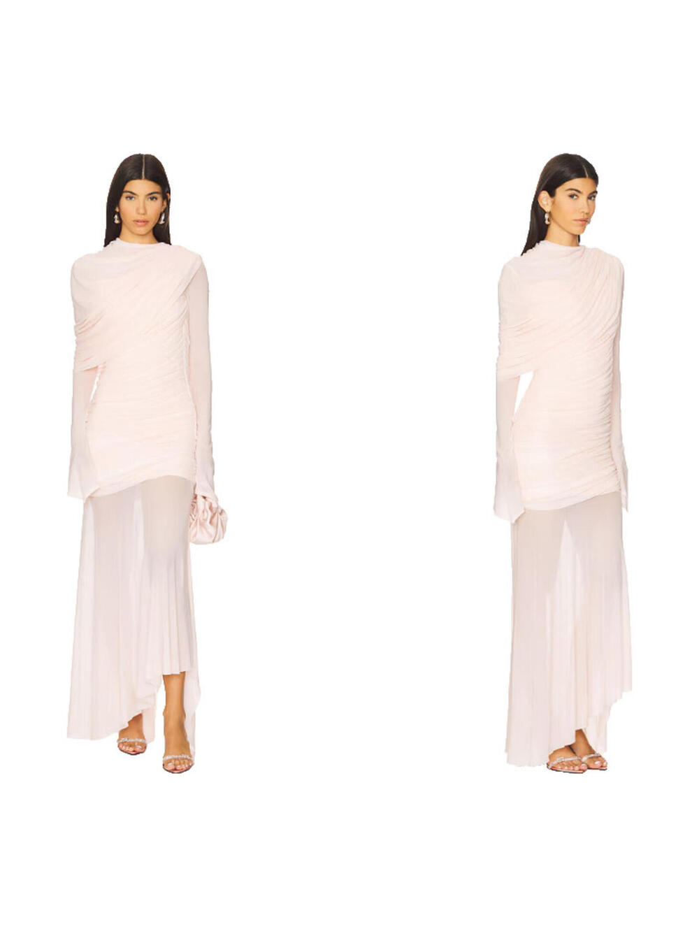 Deme by Gabriella Isla Dress Baby Pink draped long sleeve sheer gown S NWT $480